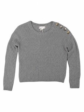 Pink Rose Chunky Knit Button Shoulder Sweater Gray NWT Size Small